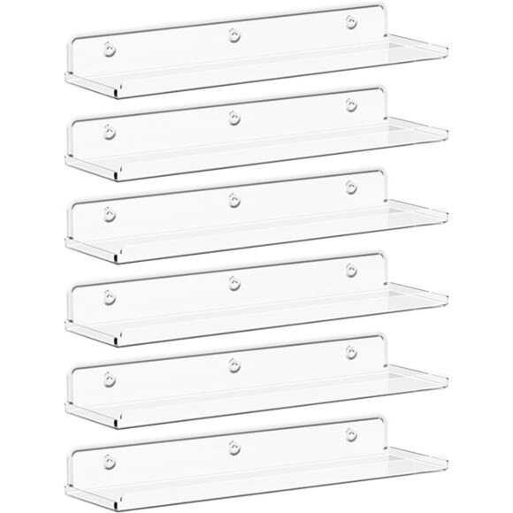 Floating Shelves for Wall, 6 Pack 15" Clear Acrylic Shelf Room Decor for Book - Picture 1 of 7